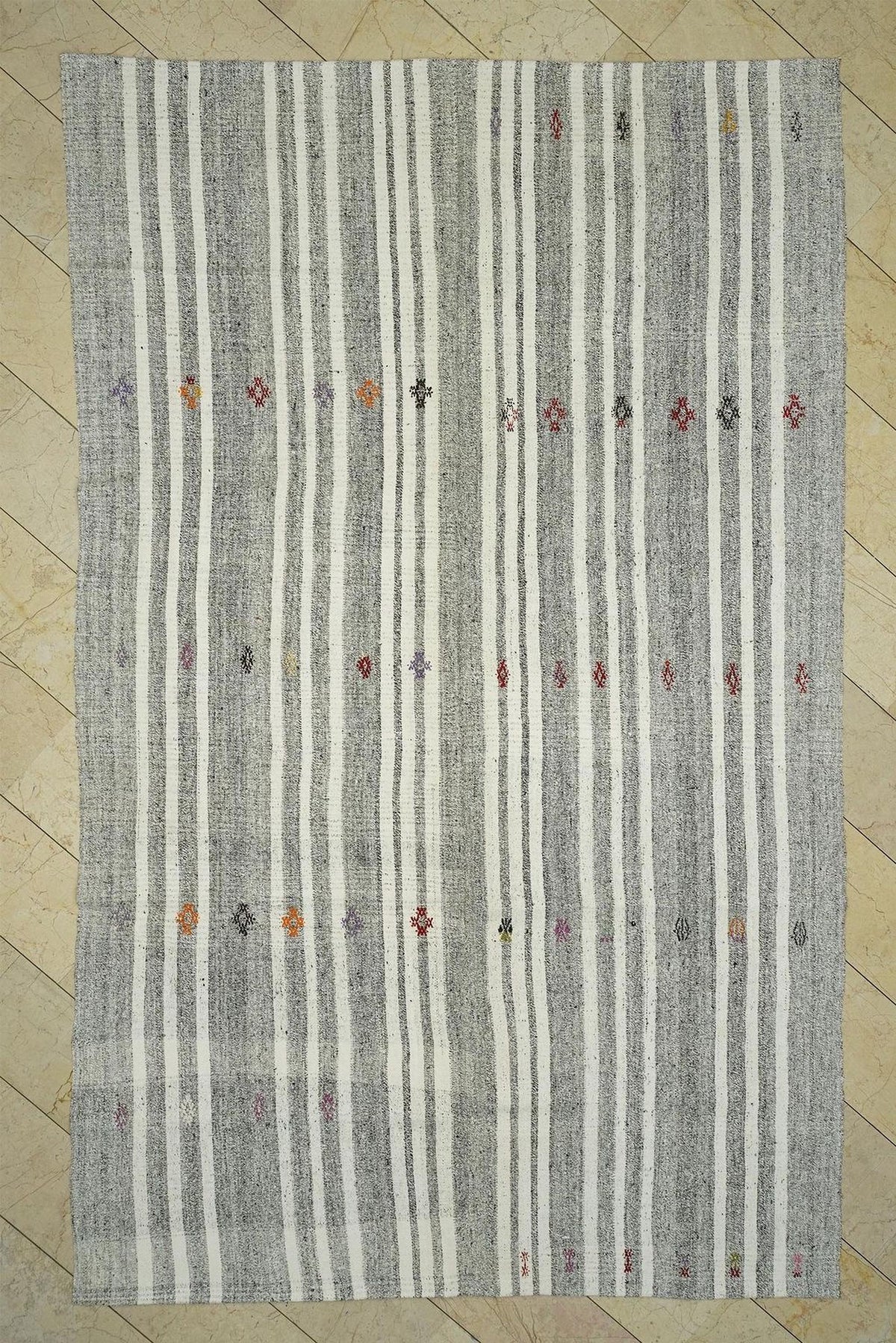 Handmade Turkish Wool & Cotton Rug,Gray Geometric Modern Boho Style-Artisan Home Decor Rugs 8x12