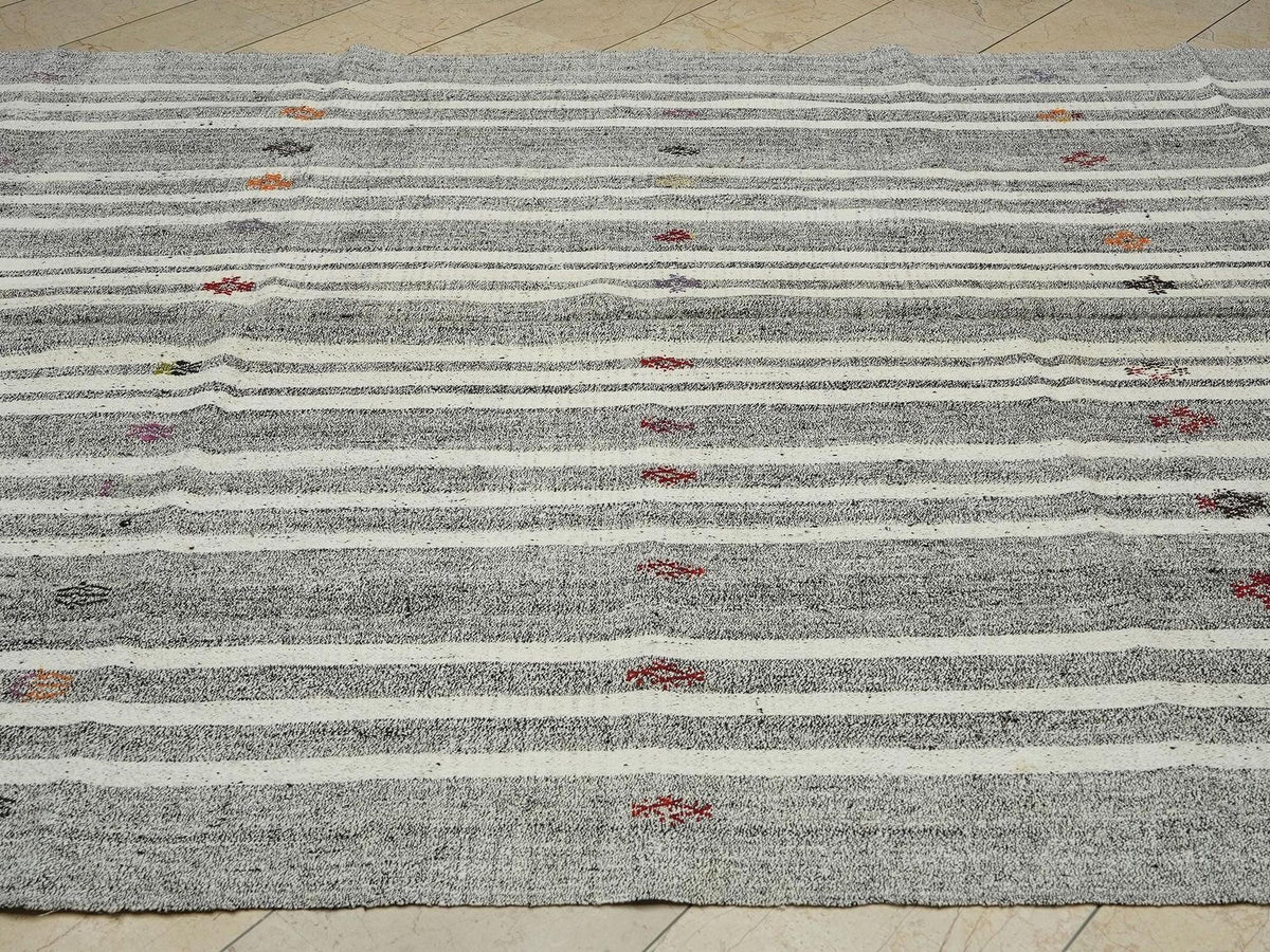 Handmade Turkish Wool & Cotton Rug,Gray Geometric Modern Boho Style-Artisan Home Decor Rugs 8x12