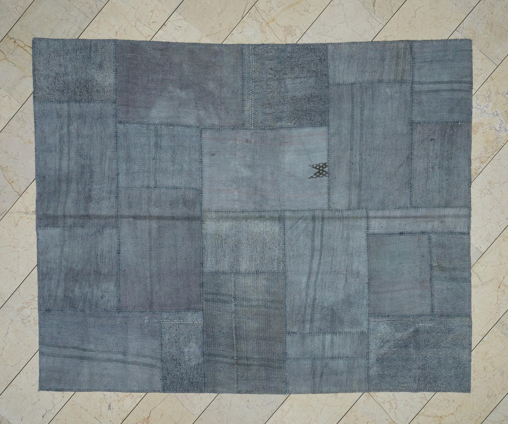 Overdyed Gray Hemp Patchwork Kilim Rug: Mid-Century Modern Turkish Rugs 6.2x7.8 ft.