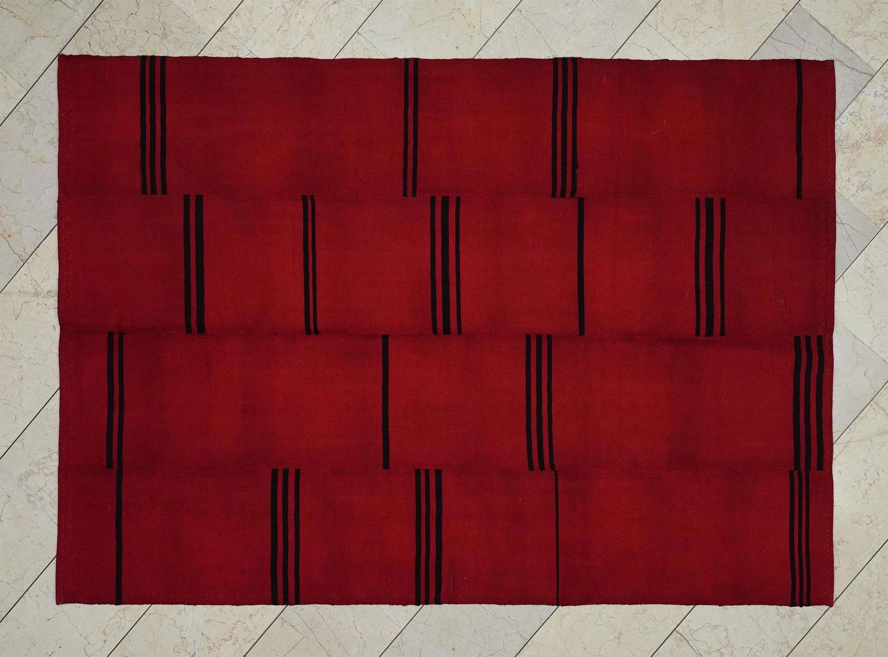 Overdye Red Flat-weave Turkish Rug-5.2x7.3 Ft,Moody Decor Kilim Rugs.