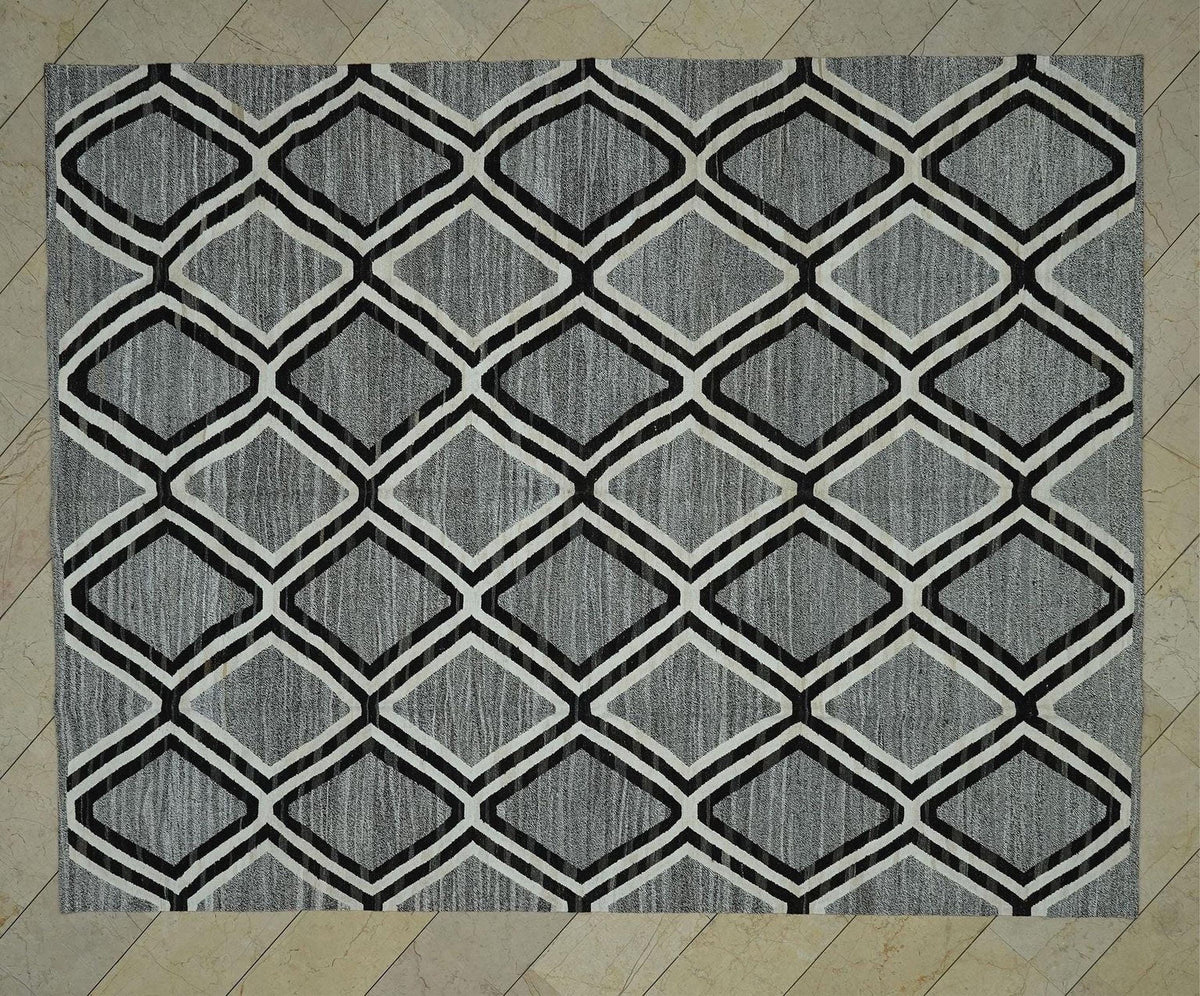 Luxurious Decor Turkish Kilim Rug: Gray Flat Woven Modern Minimalist Rugs 8x10