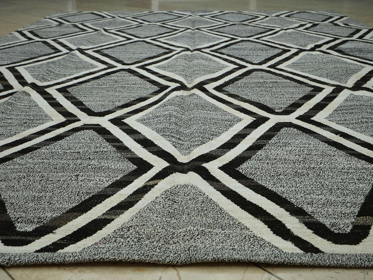 Luxurious Decor Turkish Kilim Rug: Gray Flat Woven Modern Minimalist Rugs 8x10
