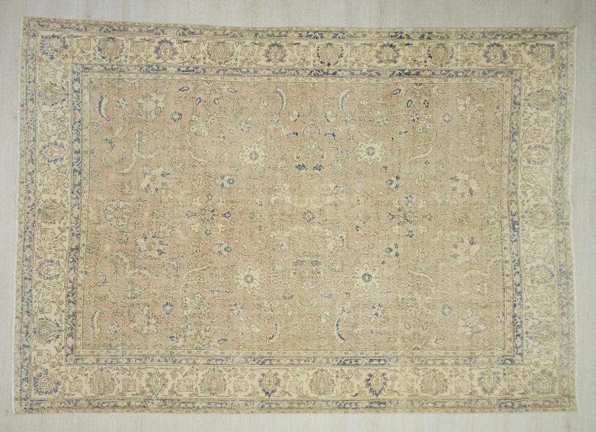 8x11 Old Turkish Oushak Rug: Scandinavian Home Style Vintage Handwoven Wool Area Rugs.