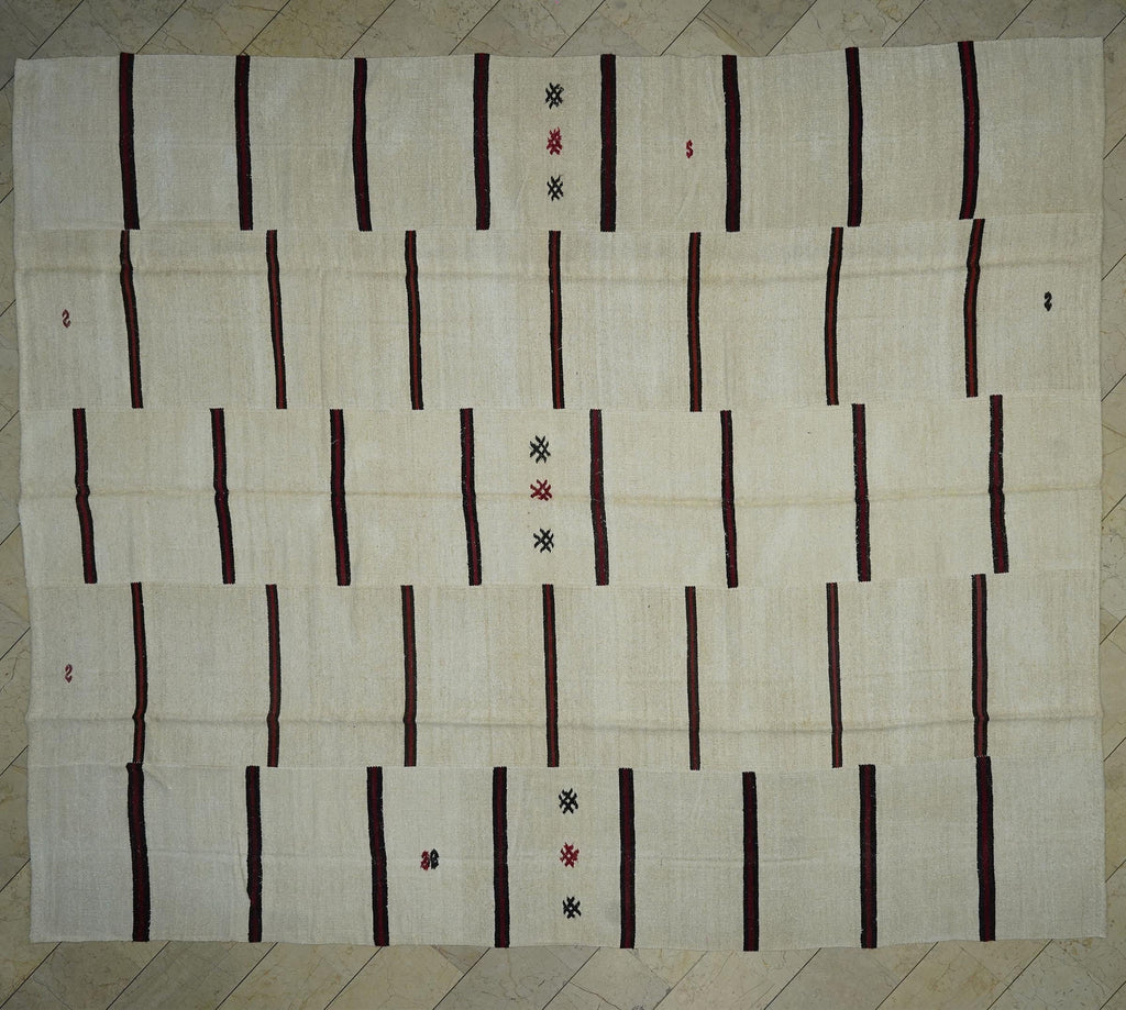 Oversized Minimalist Striped Hemp Kilim Rug: 12x13.4 ft,Luxurious Decor Rugs.