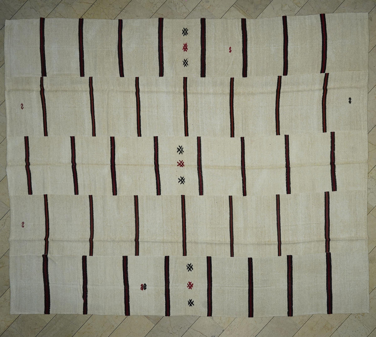 Oversized Minimalist Striped Hemp Kilim Rug: 12x13.4 ft,Luxurious Decor Rugs.