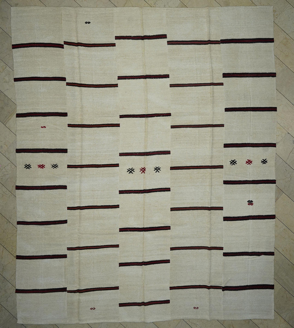 Oversized Minimalist Striped Hemp Kilim Rug: 12x13.4 ft,Luxurious Decor Rugs.