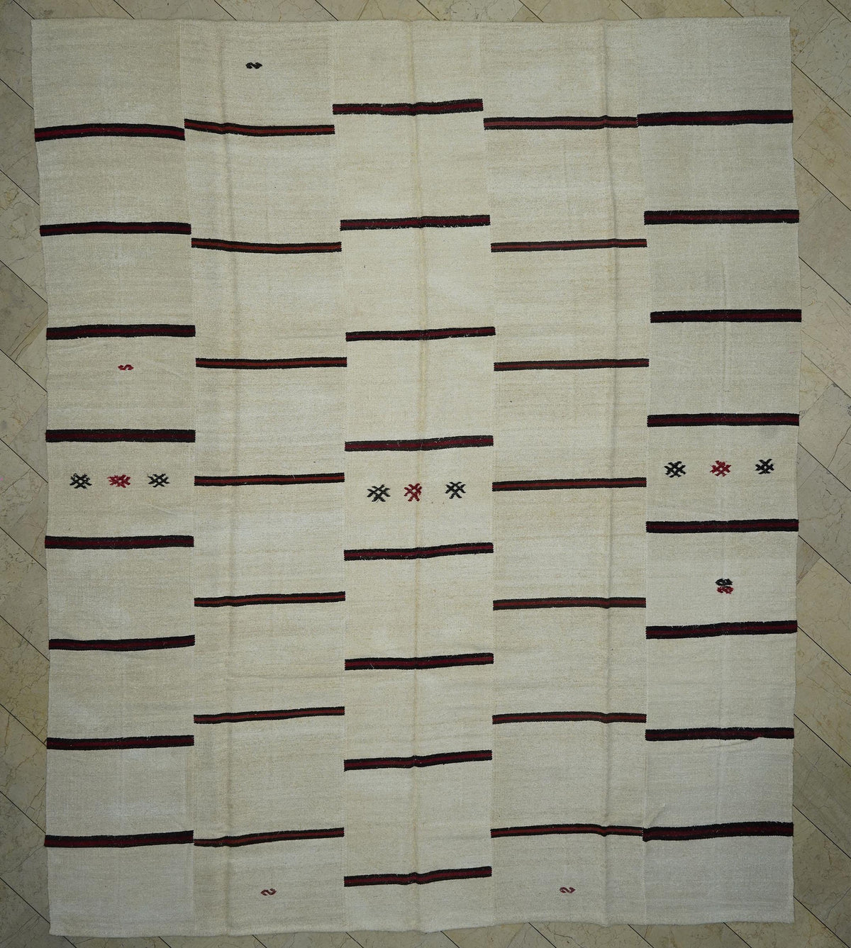 Oversized Minimalist Striped Hemp Kilim Rug: 12x13.4 ft,Luxurious Decor Rugs.