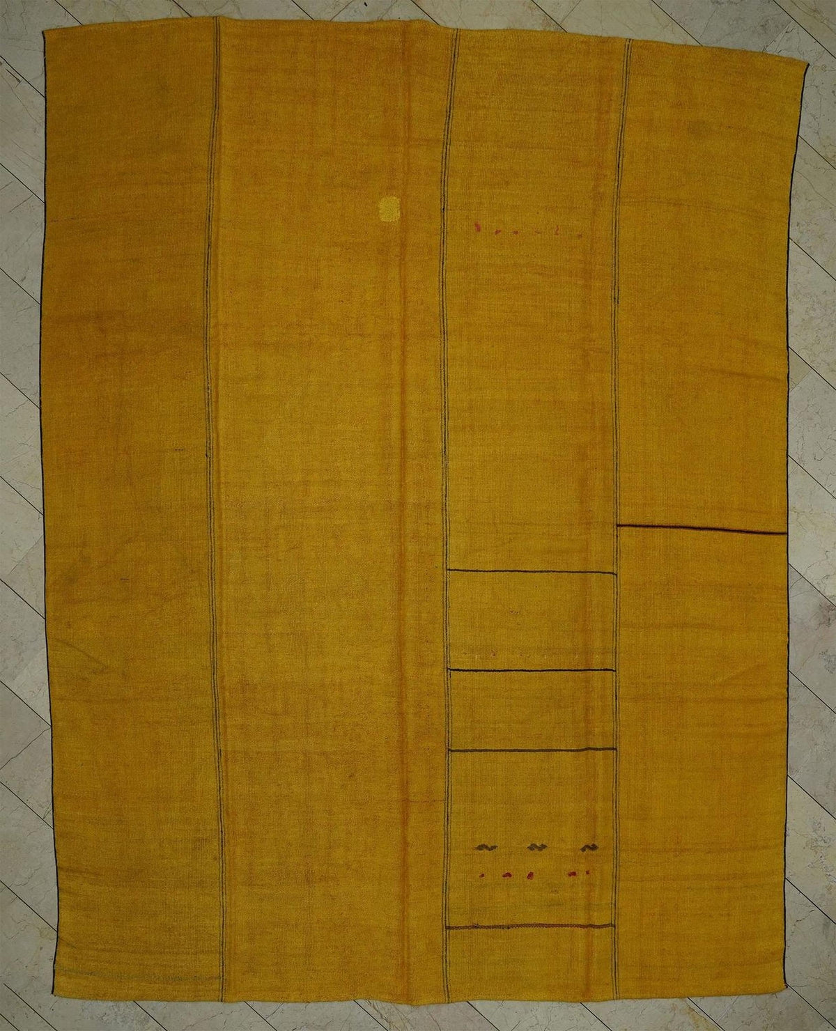 Overdye Saffron Hemp Kilim Rug: Turkish Flat Weave, Minimalist Decor Rugs,10x13 Ft