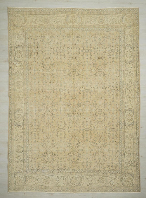 8x12 Floral Oushak Rug: Vintage Turkish Wool Carpet Minimalist Decor.