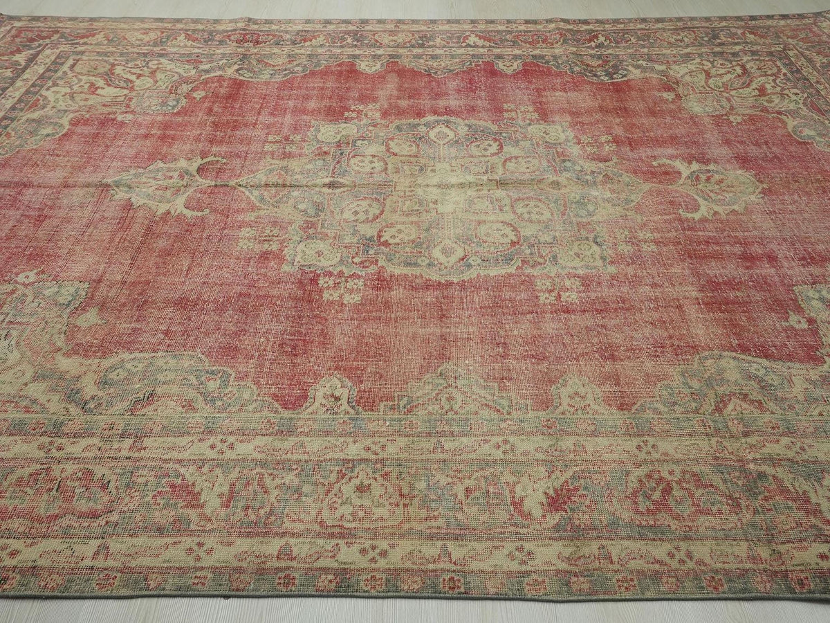 Geometric Oversize Vintage Turkish Oushak Rug: 8x11.4 Feet,Handwoven Wool On Cotton Floral Rugs.