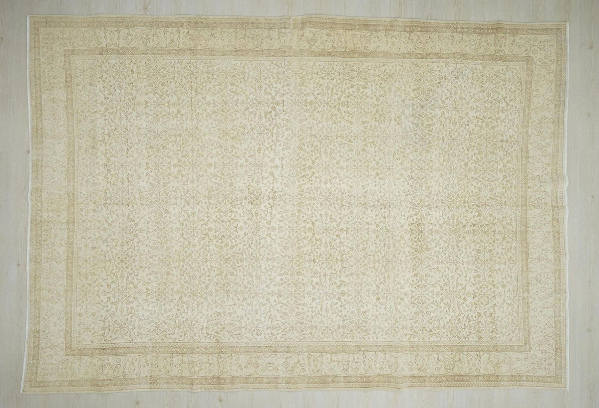 Neutral Turkish Oversize Vintage Oushak Rug: 8.5x12 Mid-Century Modern Home Living Style Rugs