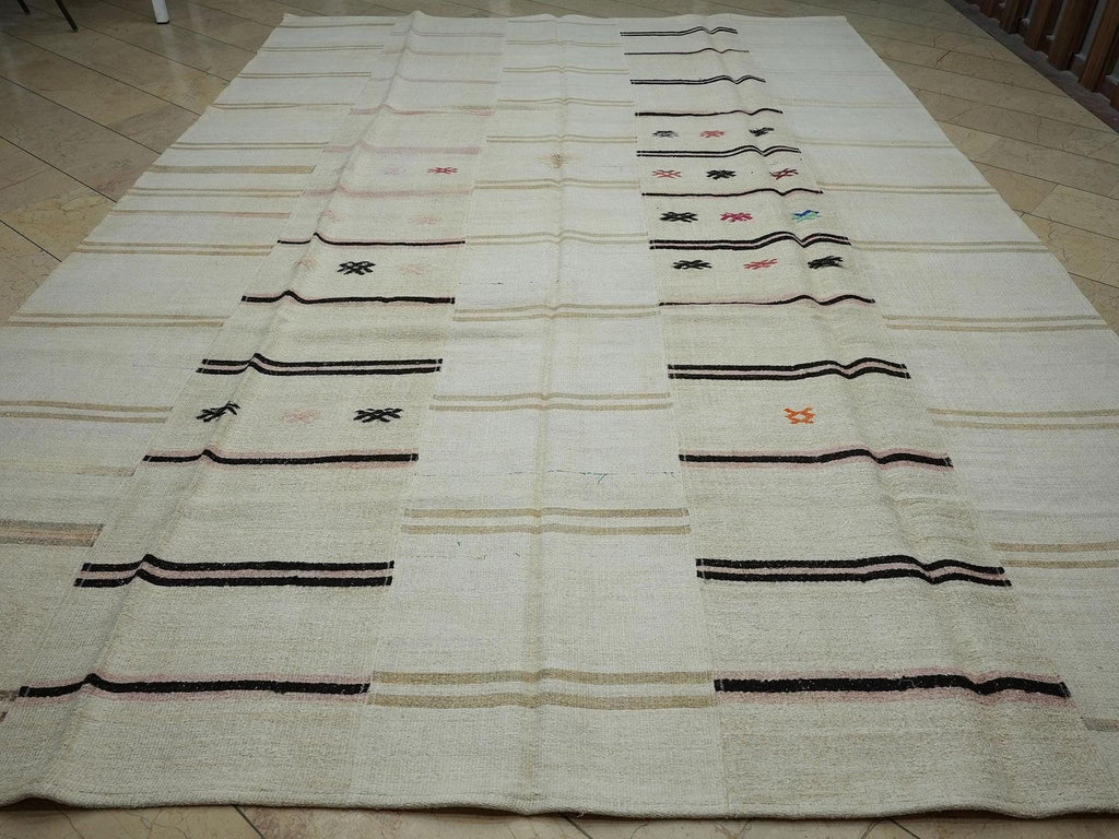 Cream Beige Kilim Patchwork Rug: 9,6x13,7 ft, Vintage Anatolian Hemp Rugs