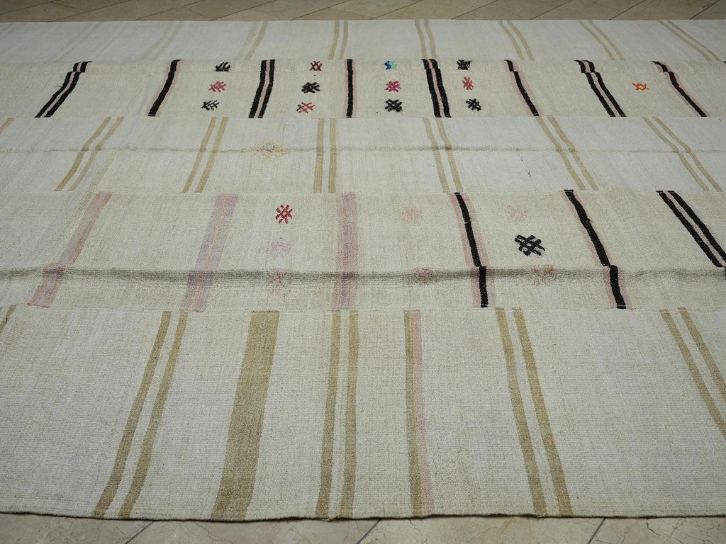 Cream Beige Kilim Patchwork Rug: 9,6x13,7 ft, Vintage Anatolian Hemp Rugs