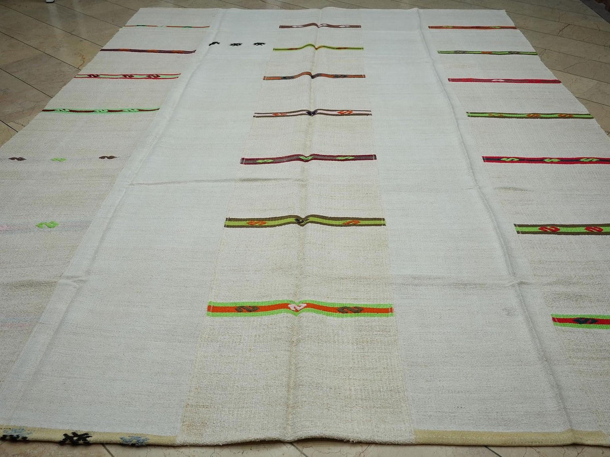 Minimalist Striped Hemp Kilim Rug: Oversized Turkish Vintage Rugs 9"x12"