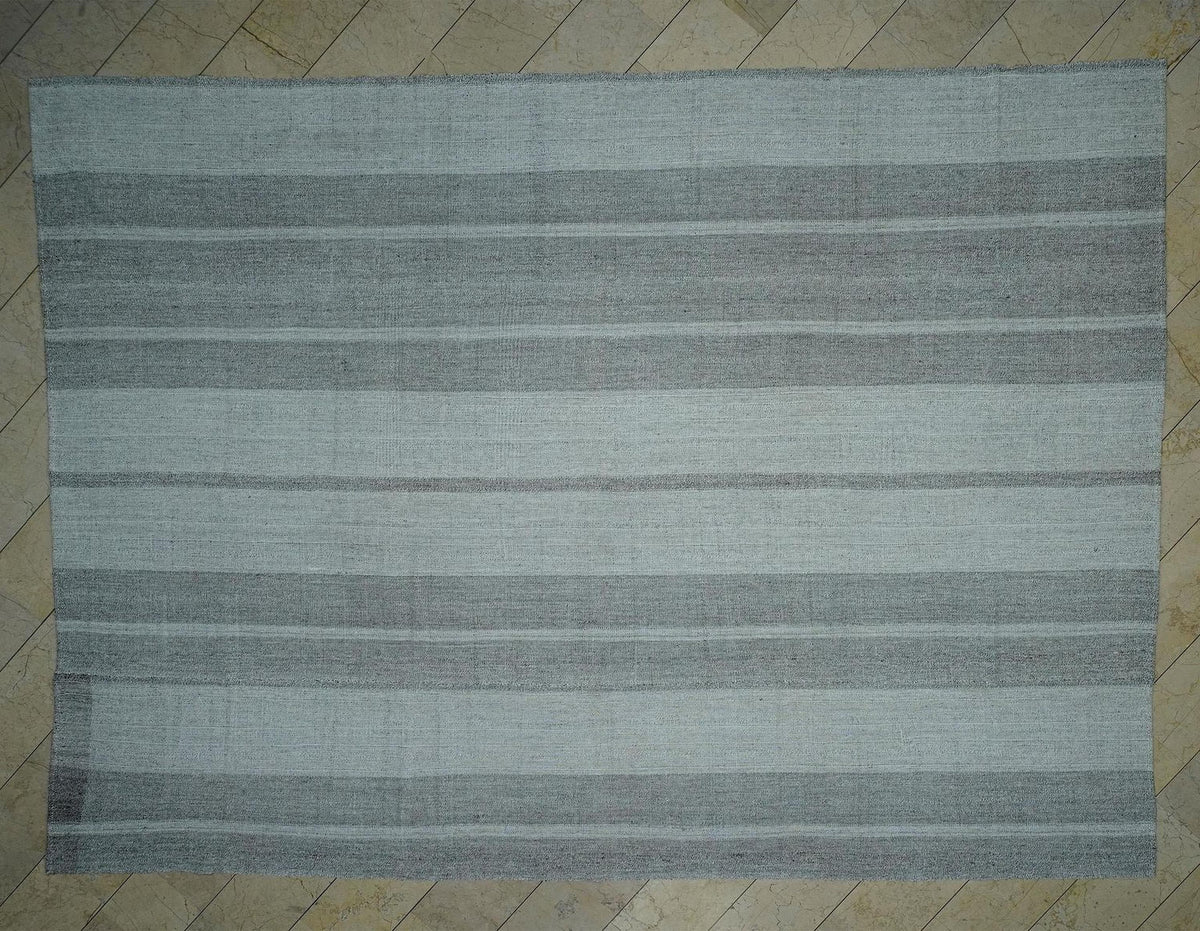 Oversized Turkish Kilim Rug: Flat Weave Gray Rugs (10.2 x 13.9 Ft)