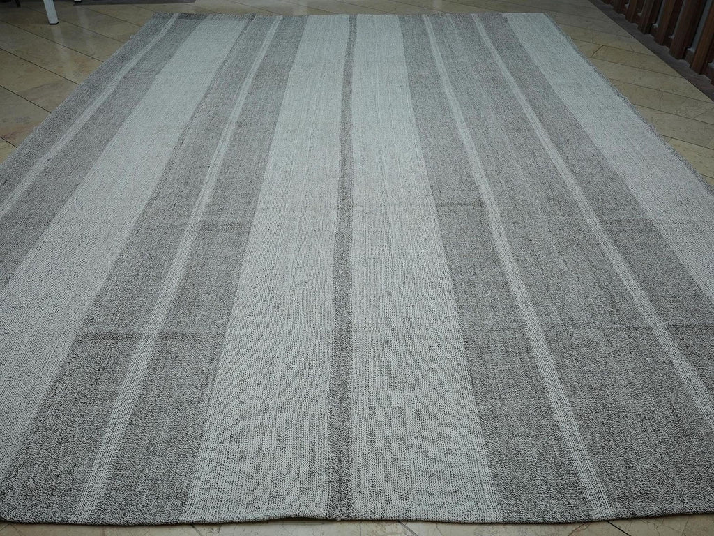Oversized Turkish Kilim Rug: Flat Weave Gray Rugs (10.2 x 13.9 Ft)