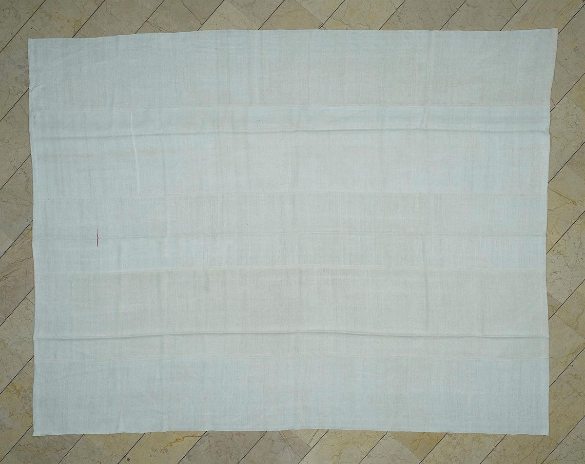 Vintage Hemp Kilim Rug: 9x11 Off White Turkish Flat Weave