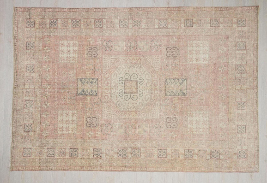 Handmade Turkish Oushak Rug: 8x11 Salmon Pink Wool Carpet
