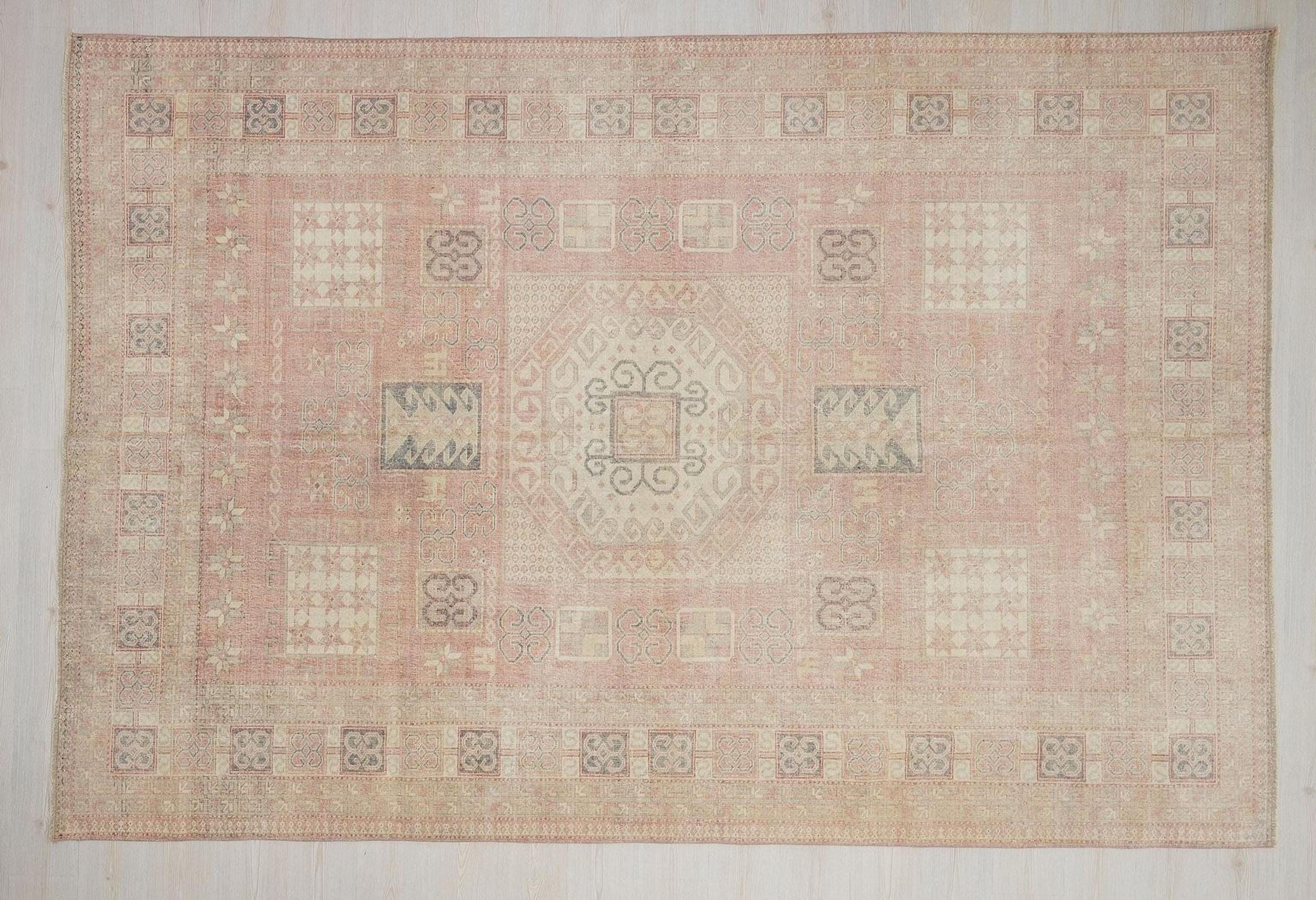Handmade Turkish Oushak Rug: 8x11 Salmon Pink Wool Carpet