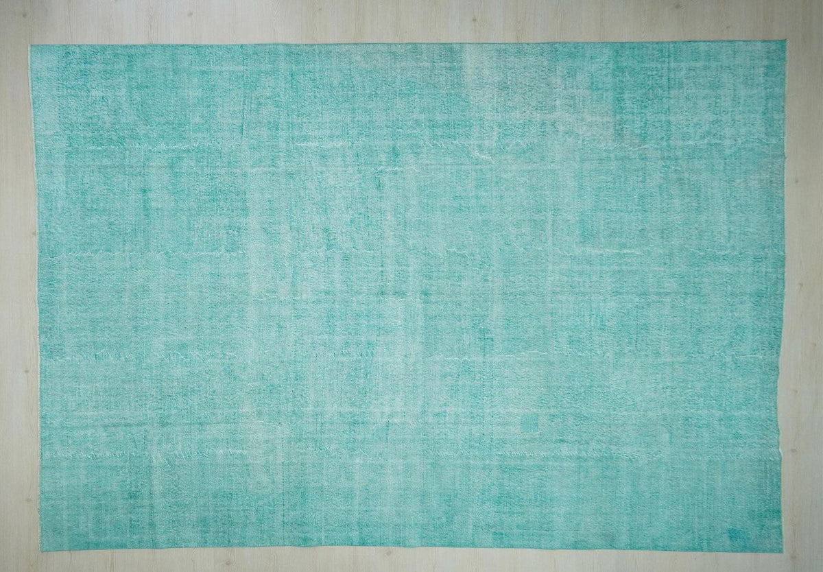 Oversize Turquoise Blue Vintage Oushak Rug 9x12: Handmade Turkish Wool on Cotton Rugs.