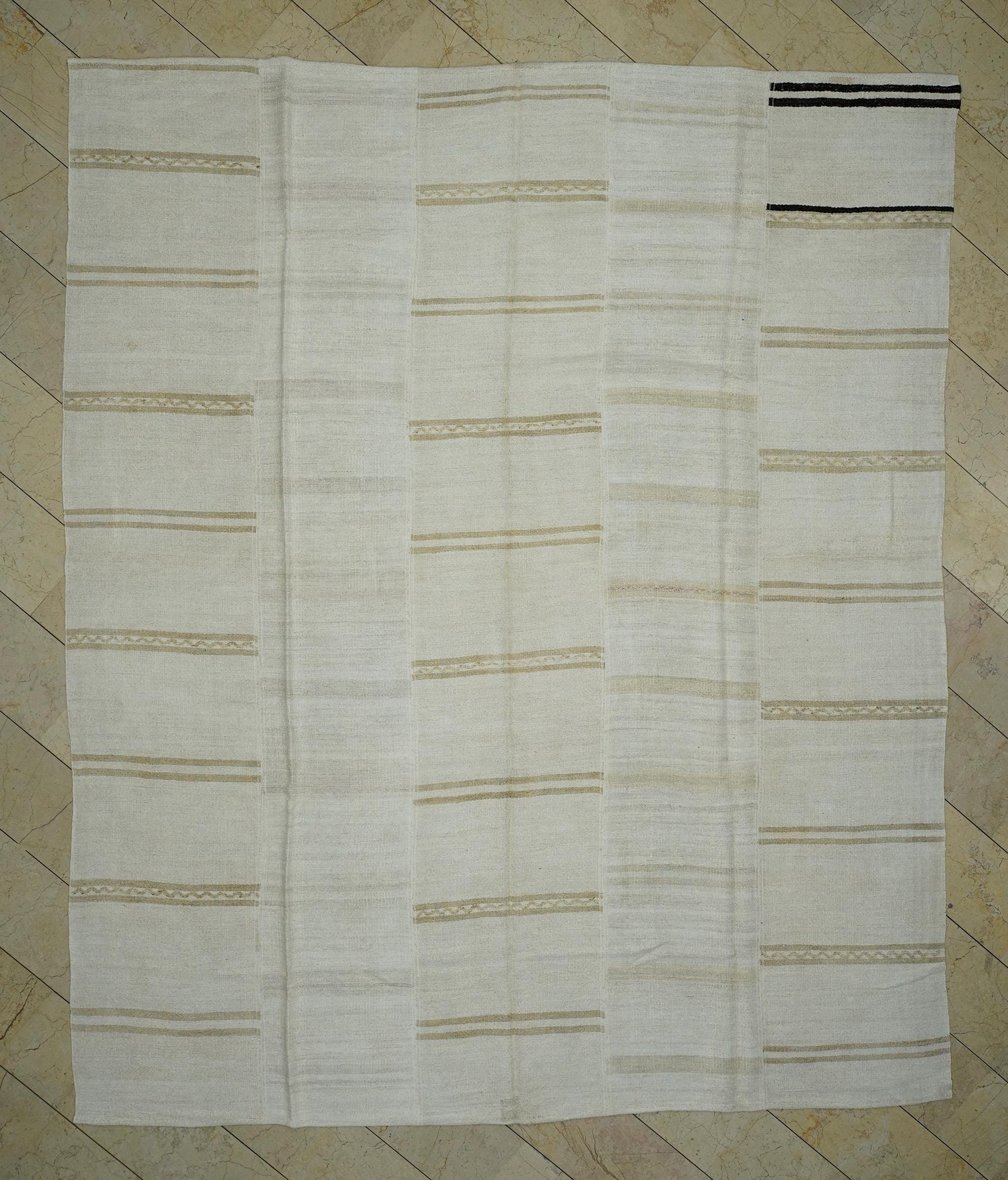 10x12 Oversize Turkish Hemp Kilim Patchwork Rug: Vintage Striped Handmade Rugs