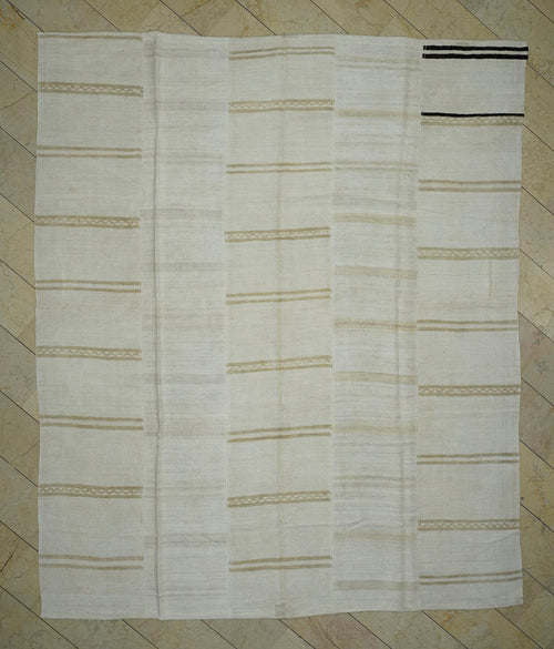 10x12 Oversize Turkish Hemp Kilim Patchwork Rug: Vintage Striped Handmade Rugs