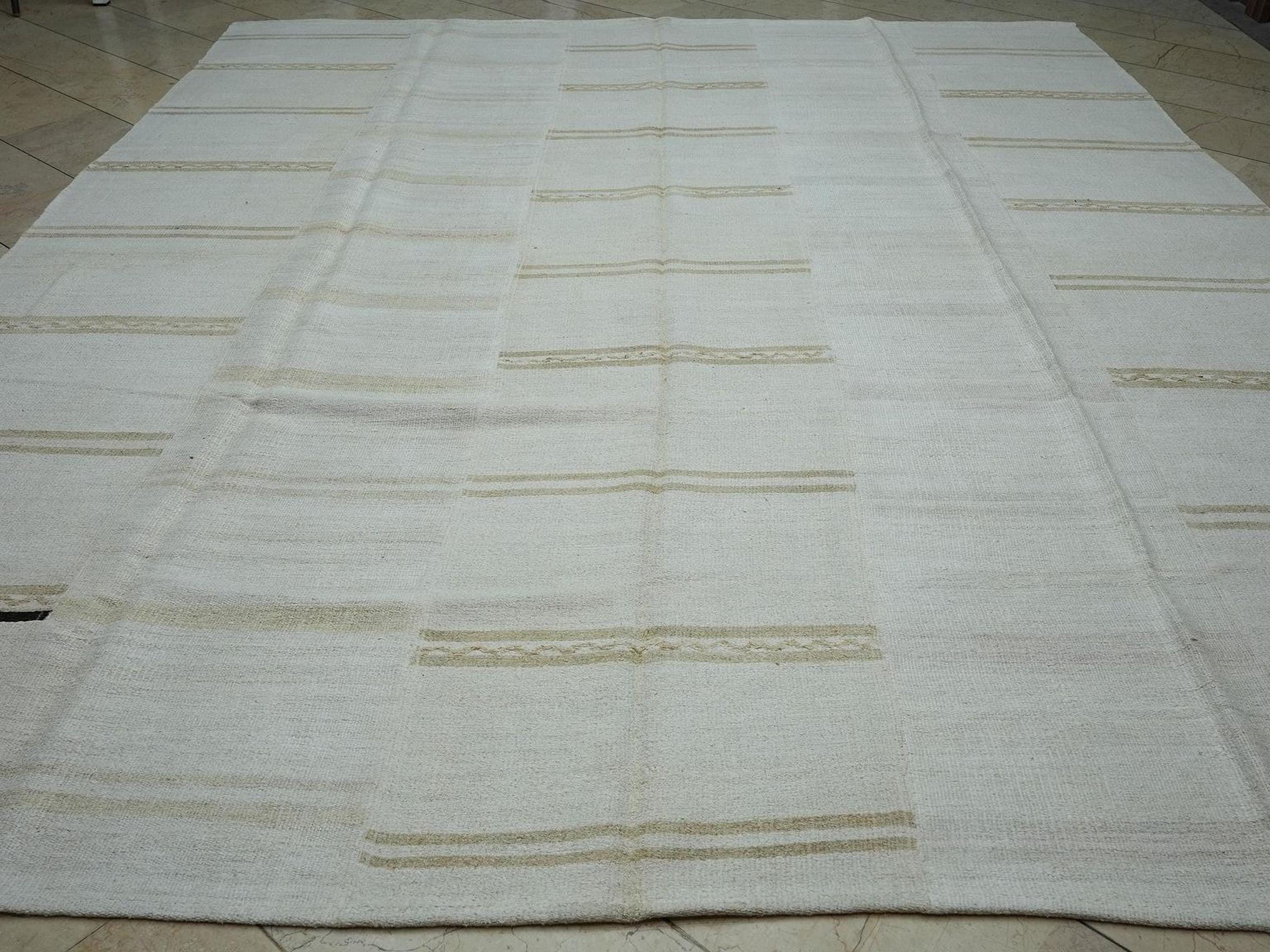 10x12 Oversize Turkish Hemp Kilim Patchwork Rug: Vintage Striped Handmade Rugs
