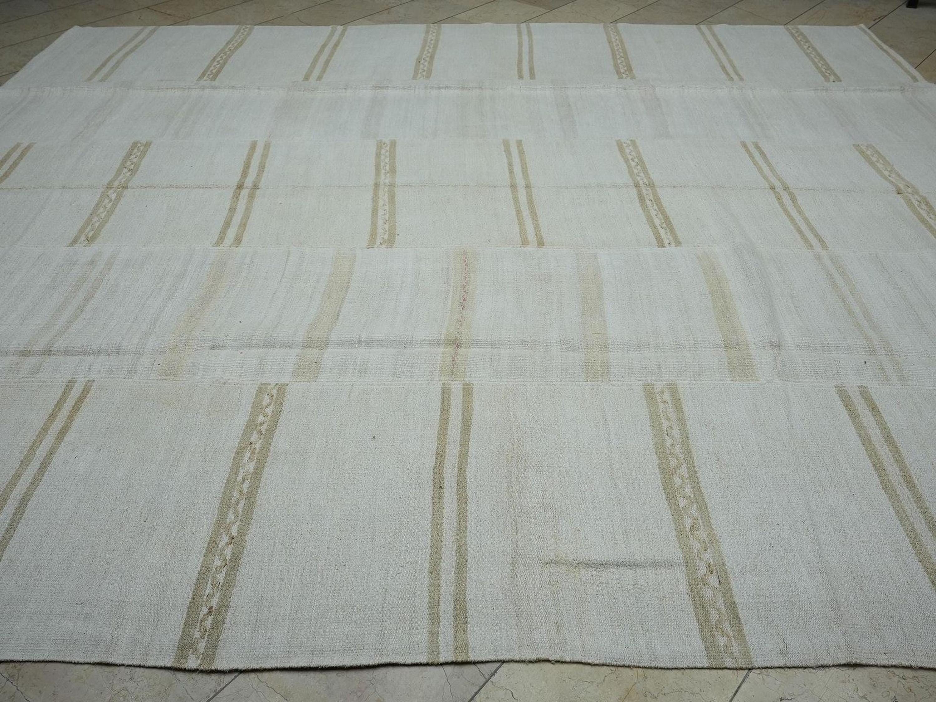 10x12 Oversize Turkish Hemp Kilim Patchwork Rug: Vintage Striped Handmade Rugs
