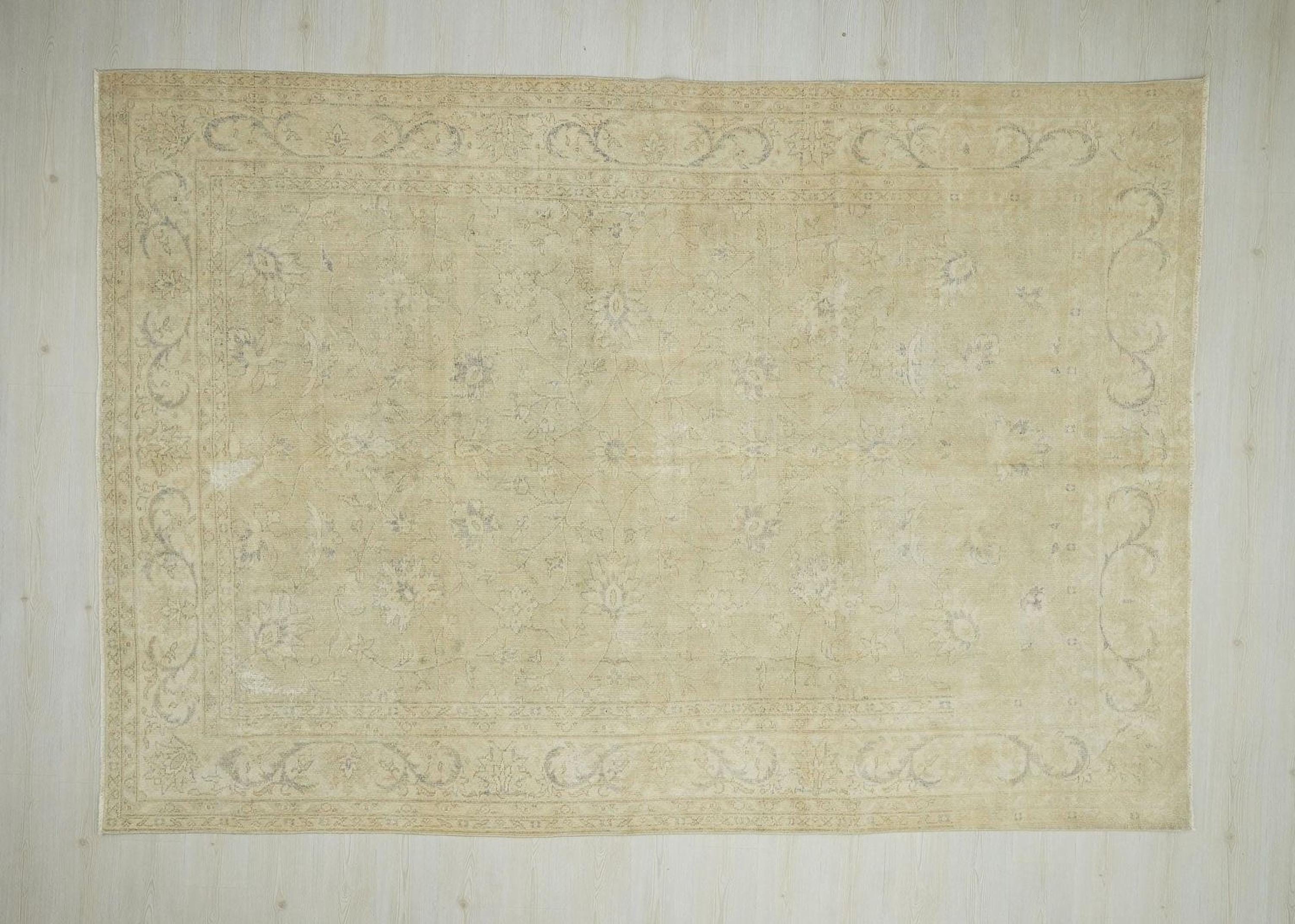 8x11 Oversized Oushak Rug: Faded Turkish Wool Carpet, Mid-Century Modern