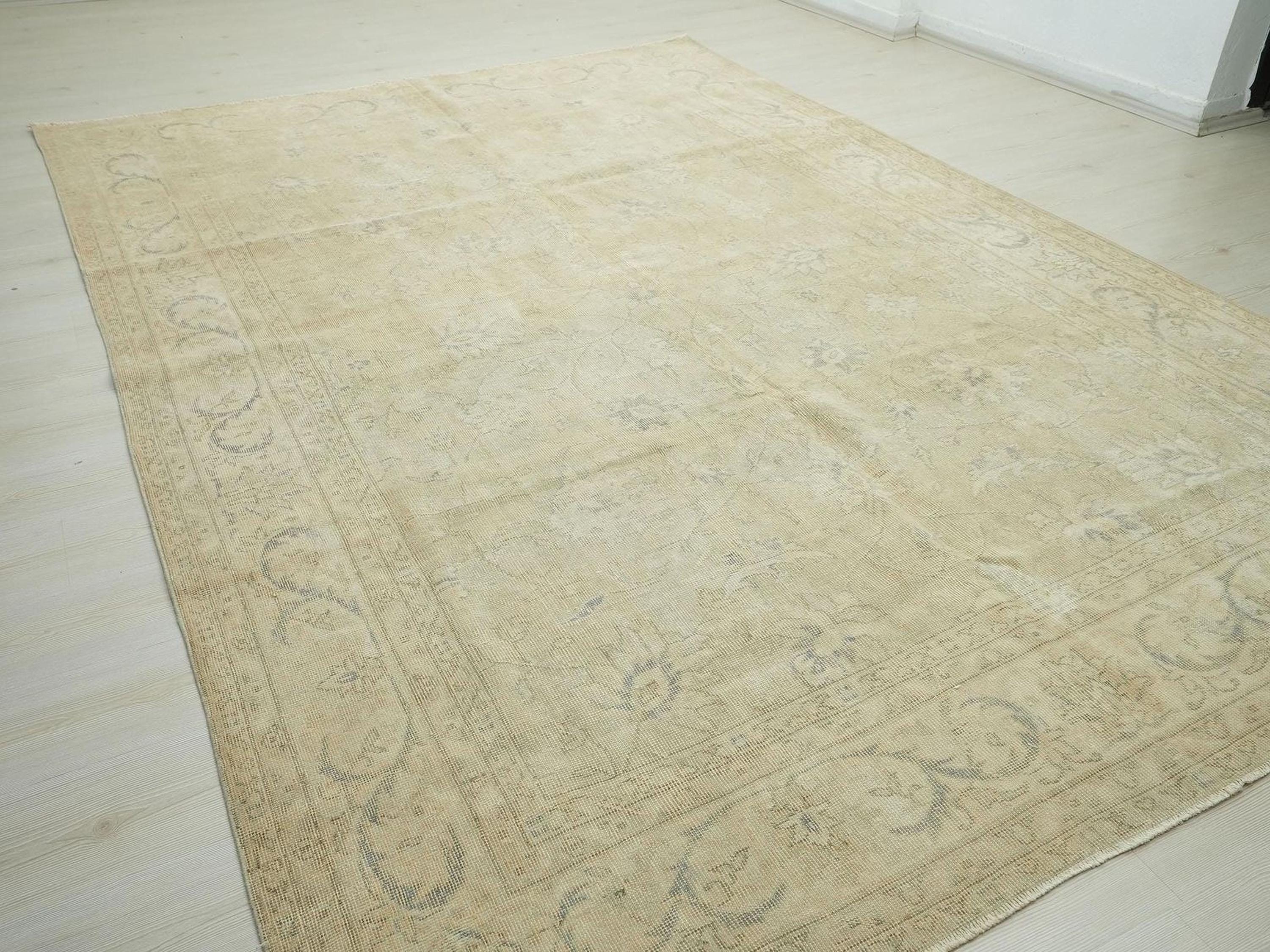 8x11 Oversized Oushak Rug: Faded Turkish Wool Carpet, Mid-Century Modern