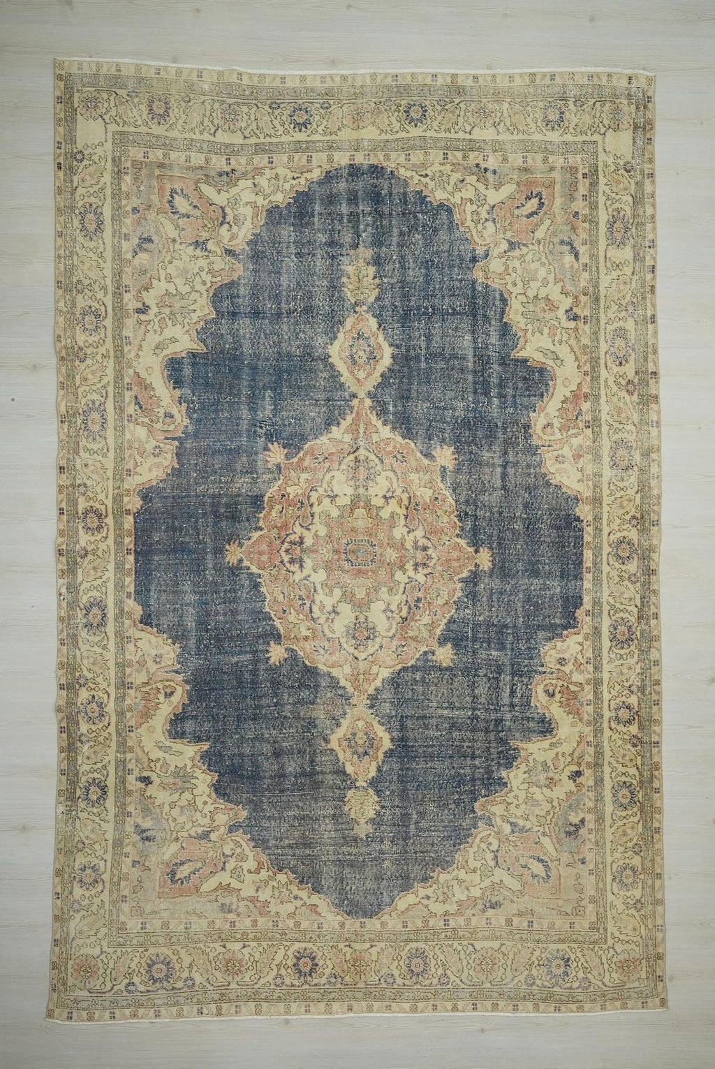 8x12 Oversize Vintage Turkish Oushak Rug: Navy-Blue Handwoven Wool On Cotton Rugs.
