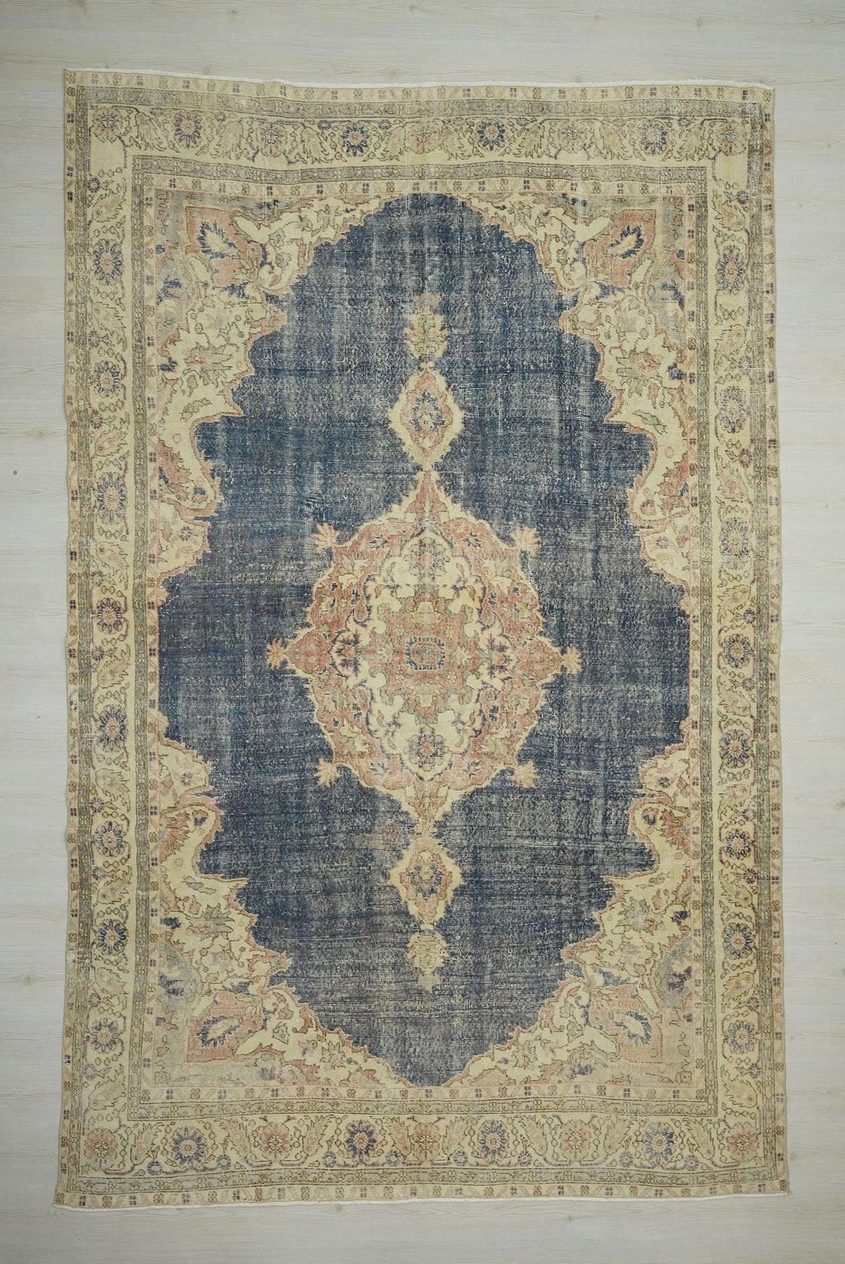 8x12 Oversize Vintage Turkish Oushak Rug: Navy-Blue Handwoven Wool On Cotton Rugs.