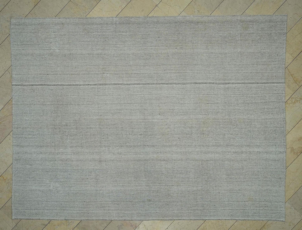 9x12 Gray Kilim Rug: Flat Weave Cotton & Goat Hair, Minimalist Decor