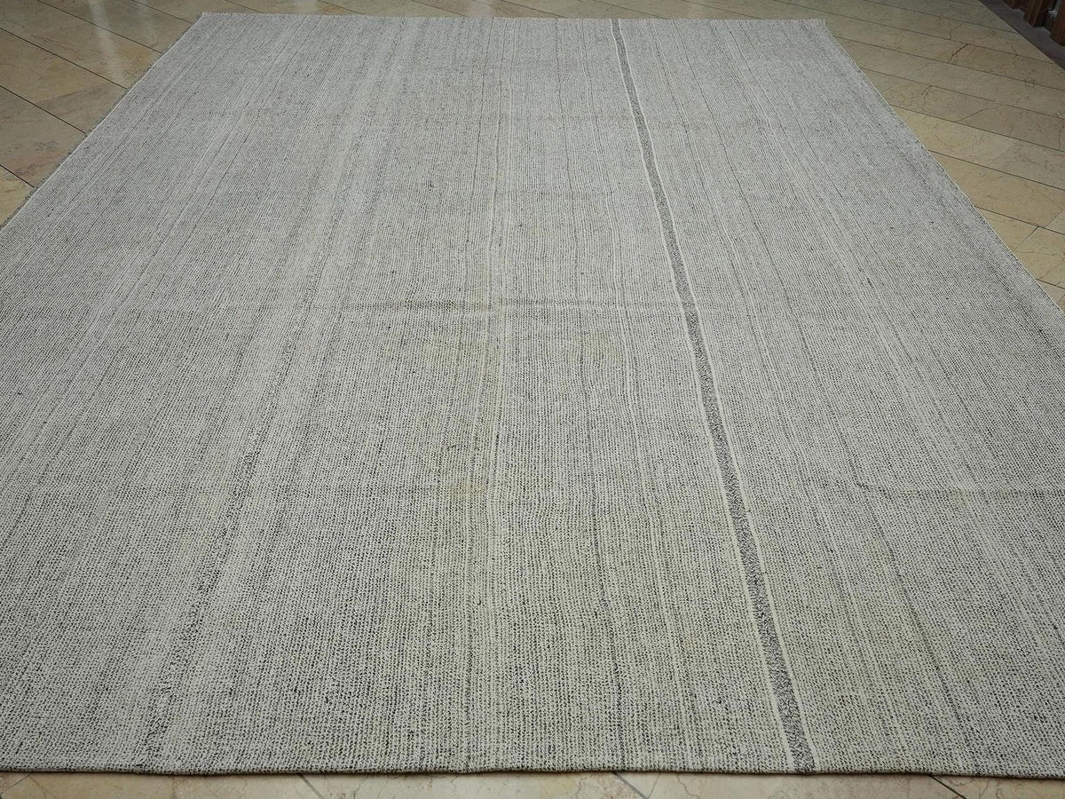 9x12 Gray Kilim Rug: Flat Weave Cotton & Goat Hair, Minimalist Decor