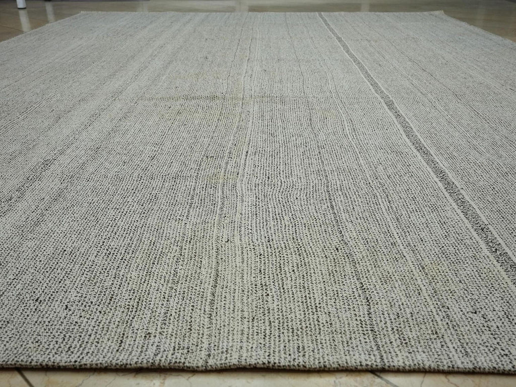 9x12 Gray Kilim Rug: Flat Weave Cotton & Goat Hair, Minimalist Decor