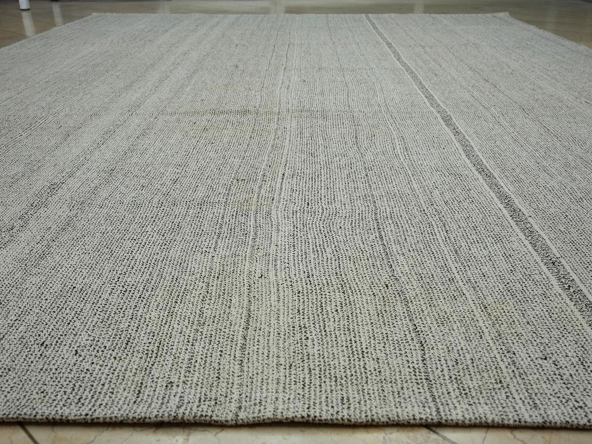 9x12 Gray Kilim Rug: Flat Weave Cotton & Goat Hair, Minimalist Decor