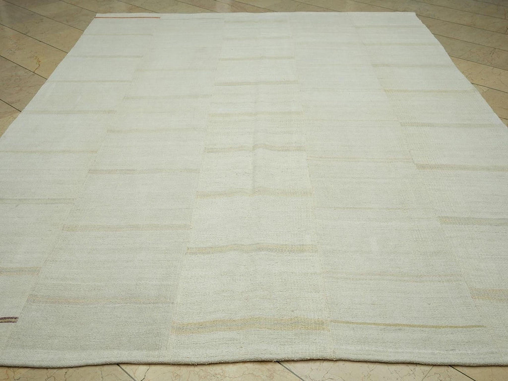 Vintage Striped Hemp Kilim Rug: Turkish Flat Weave Rugs, 8x10,3" Feet.