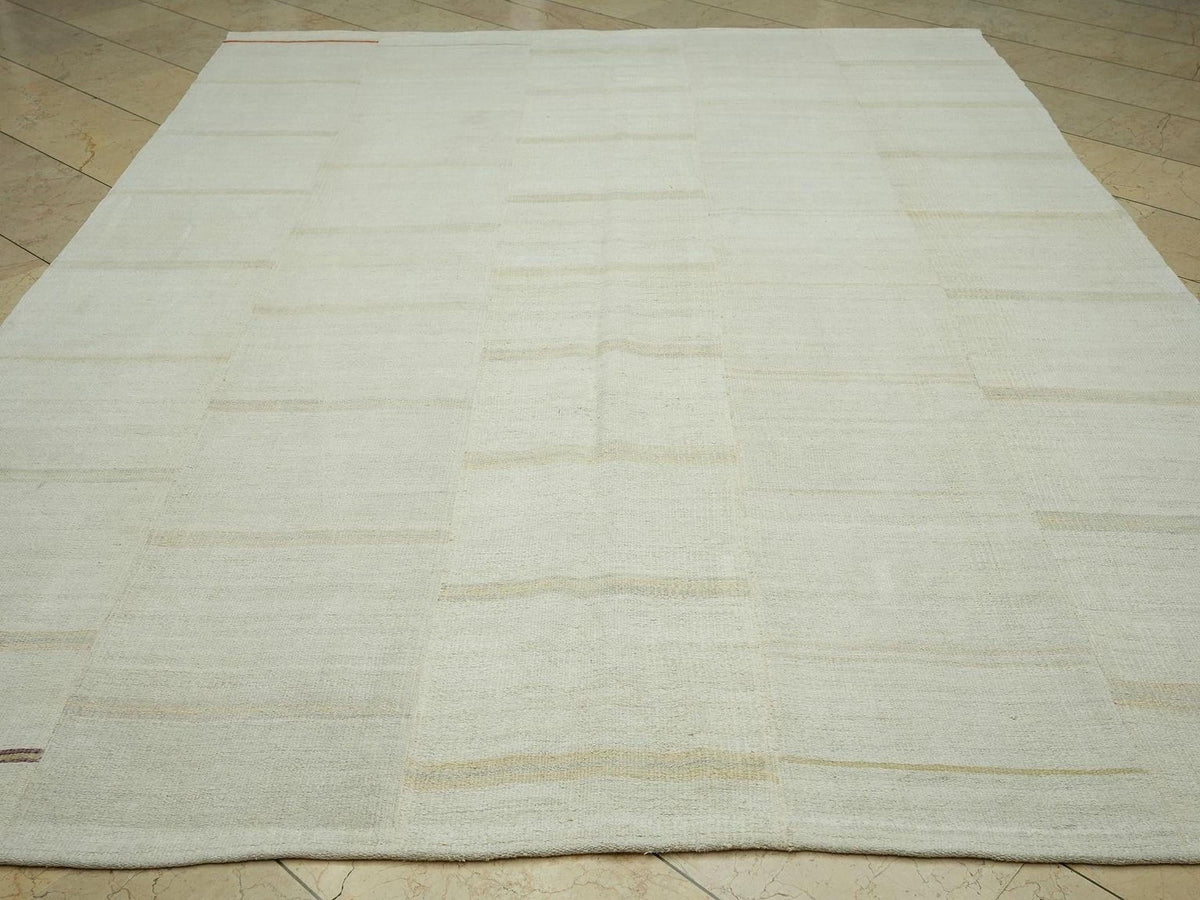 Vintage Striped Hemp Kilim Rug: Turkish Flat Weave Rugs, 8x10,3" Feet.