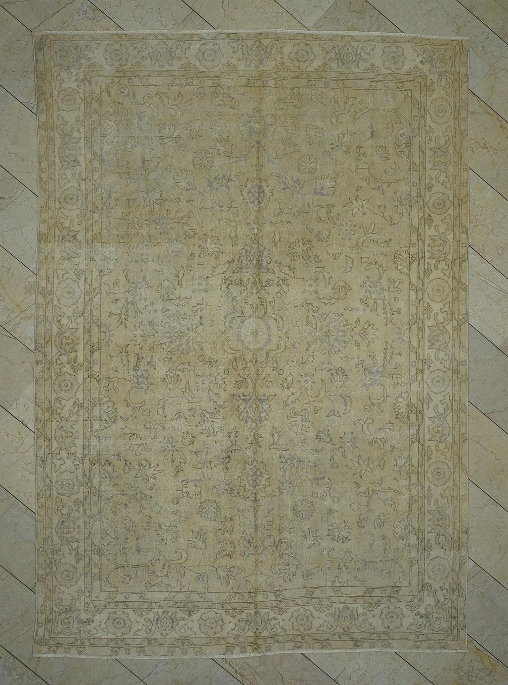 Handmade Vintage Oushak Rug: Large Turkish Wool Rugs (7,2"x10,4" Feet)