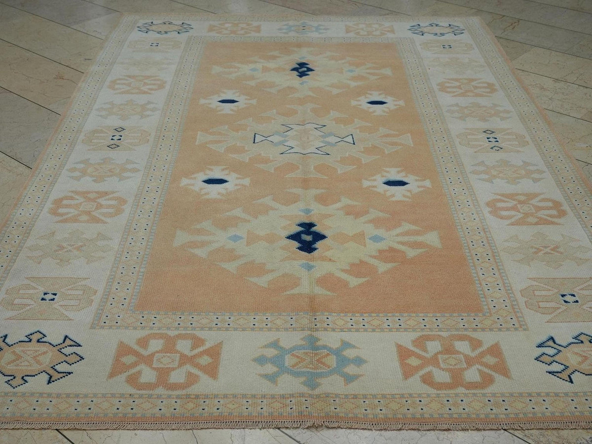 Terracotta Oushak Rug: 6x8 Handmade Turkish Wool Carpet