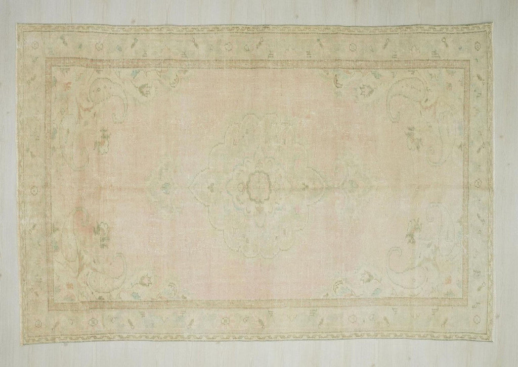 Vintage Oushak Rug: 6.3"x9.7' Turkish Wool Carpet, Bohemian Style Rugs