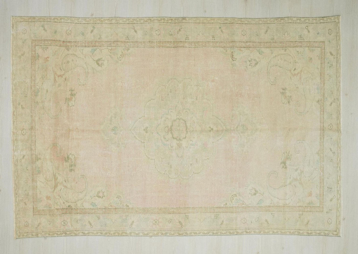 Vintage Oushak Rug: 6.3"x9.7' Turkish Wool Carpet, Bohemian Style Rugs