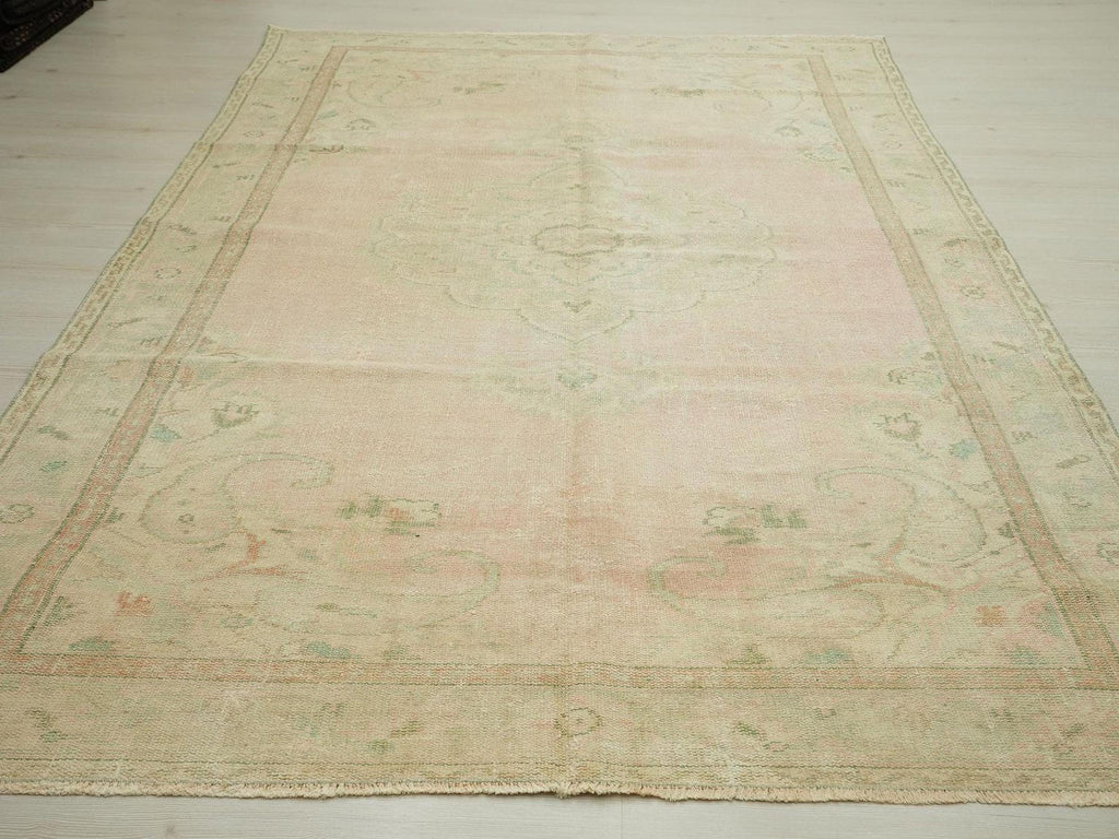 Vintage Oushak Rug: 6.3"x9.7' Turkish Wool Carpet, Bohemian Style Rugs