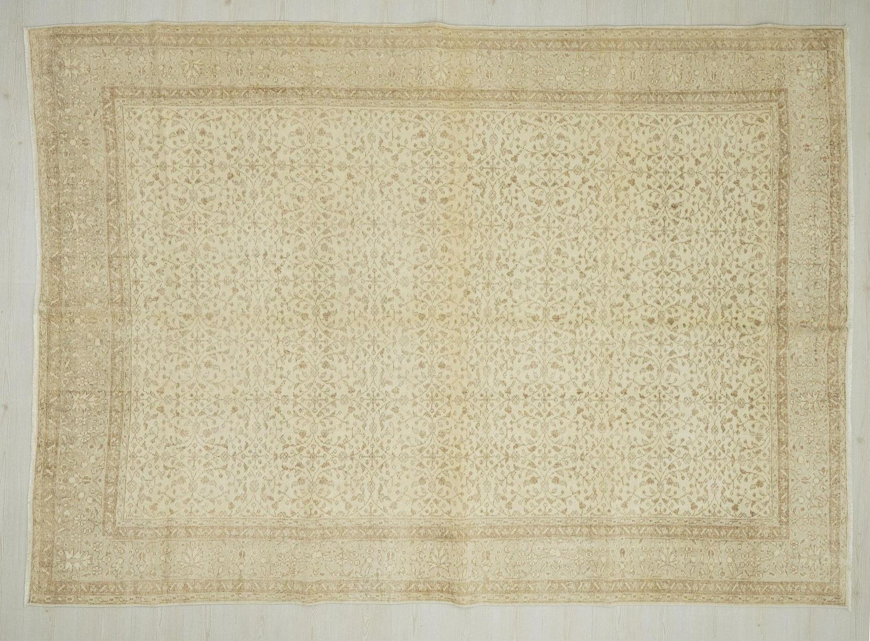 Handmade Wool Oushak Rug: 7'x10' Feet Vintage Turkish Carpet Rugs