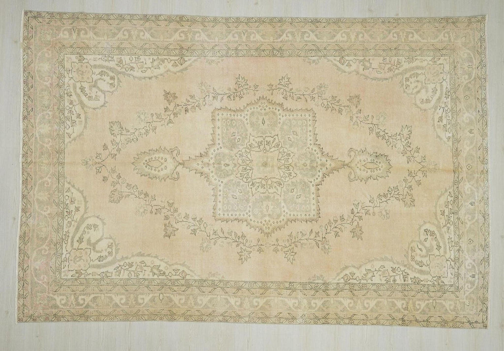 Large Oushak Rug: 6.7x10.5 Feet, Vintage Turkish Wool Carpet Rugs.
