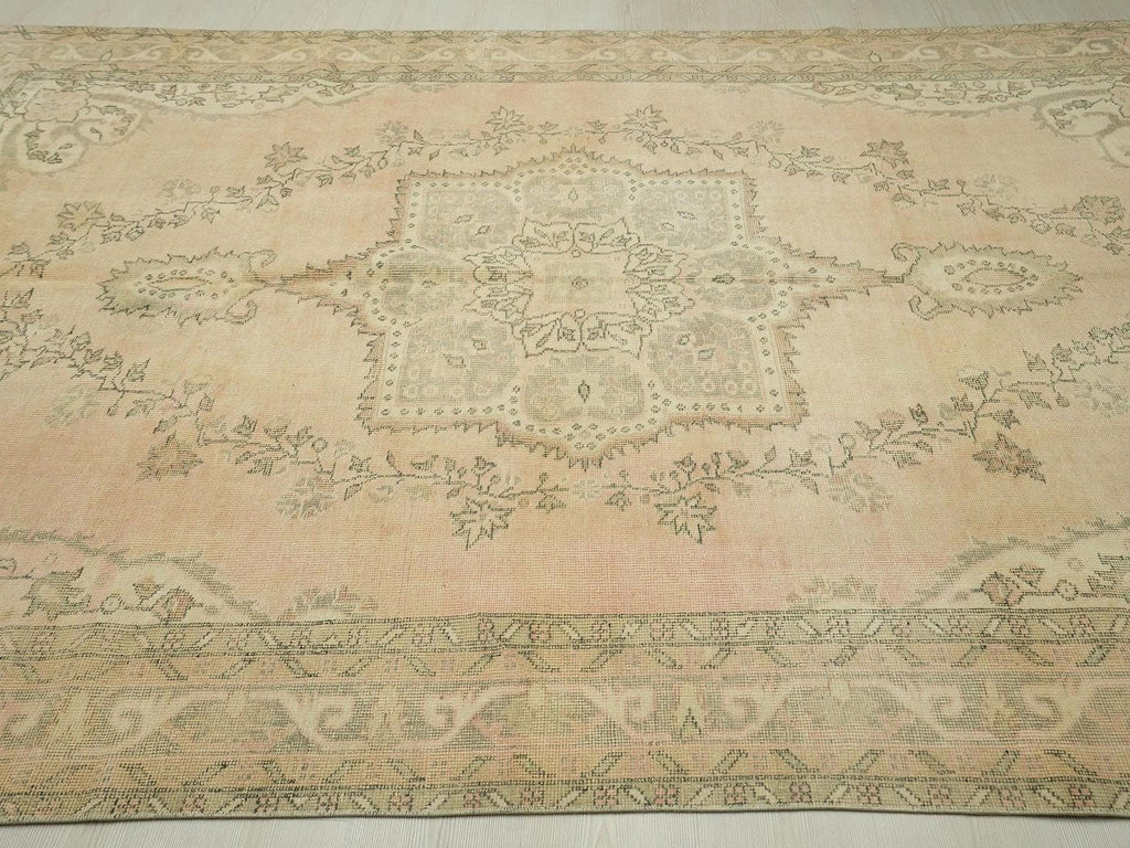 Large Oushak Rug: 6.7x10.5 Feet, Vintage Turkish Wool Carpet Rugs.