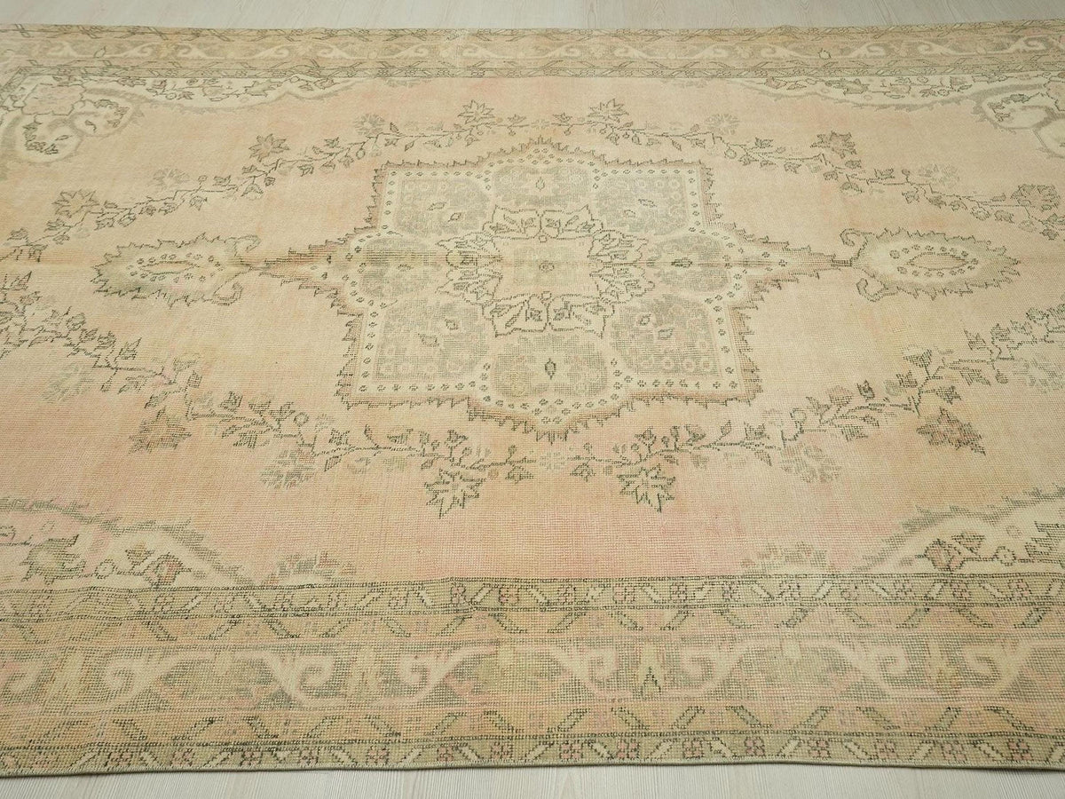 Large Oushak Rug: 6.7x10.5 Feet, Vintage Turkish Wool Carpet Rugs.