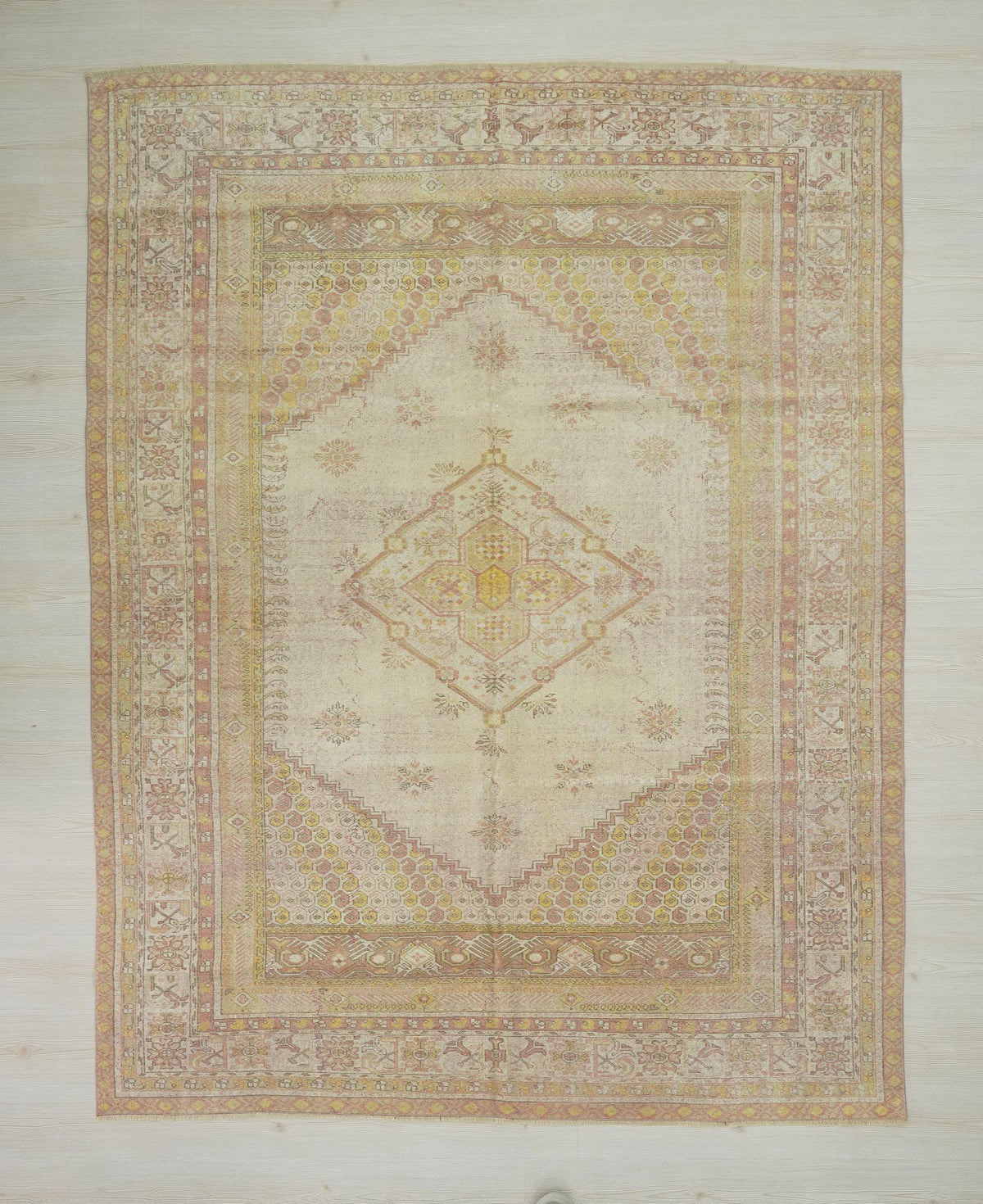 Vintage Turkish Oushak Rug 7x9: Pastel Wool, Mid-Century Modern Decor Rugs