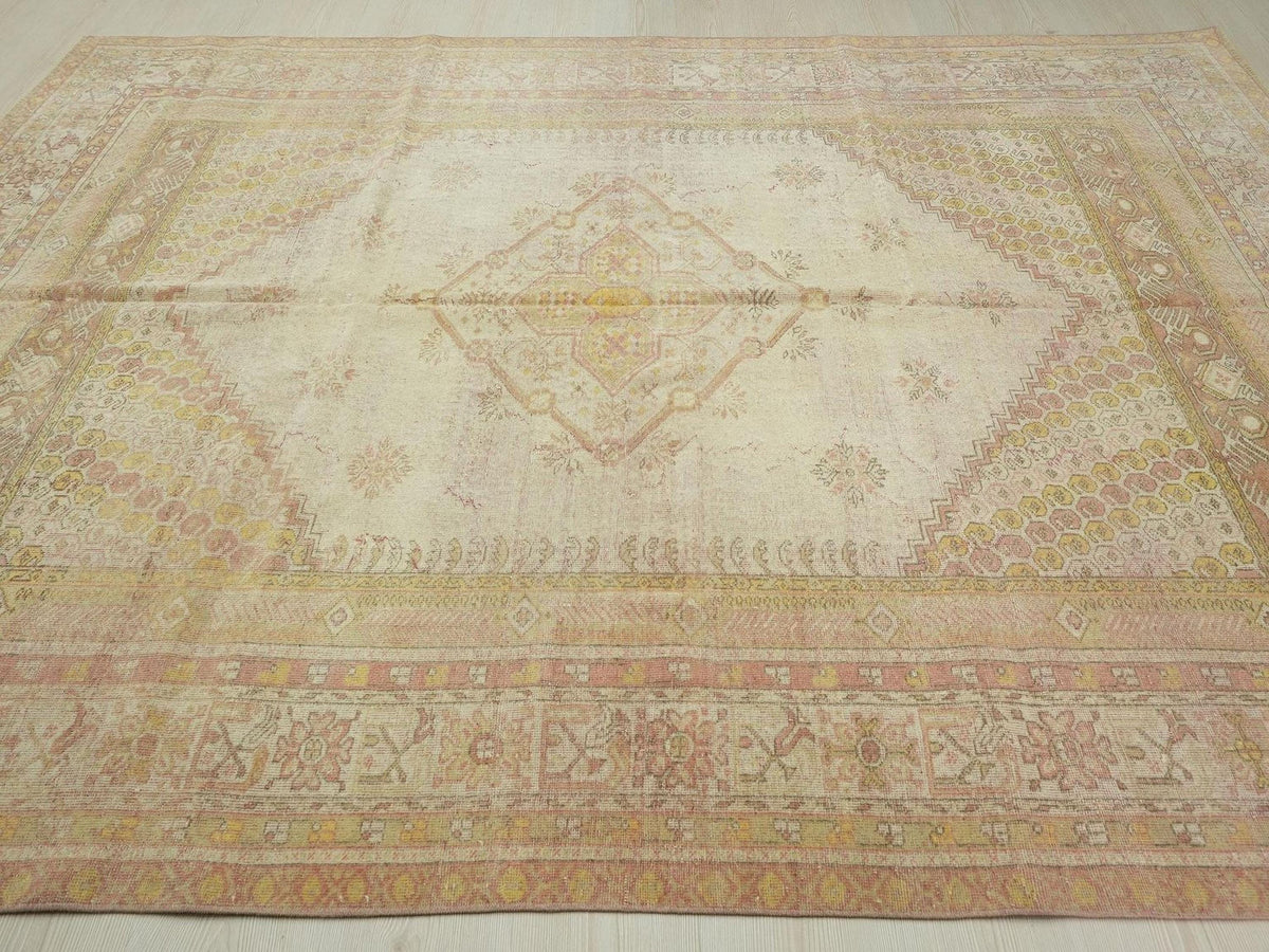 Vintage Turkish Oushak Rug 7x9: Pastel Wool, Mid-Century Modern Decor Rugs