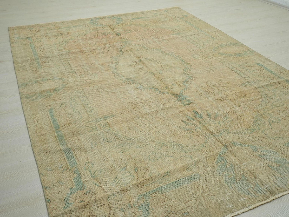one of a kind turkish oushak Rug: Handmade Wool on cotton Carpet Rugs, 6.5x9 ft.
